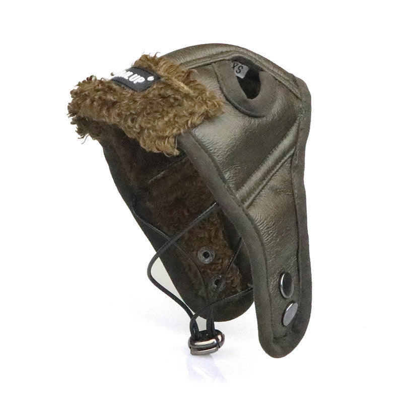 Pet Dog Winter Leather Pilot Motorcycle Bomber Aviator Style Hat in Brown Green and Black