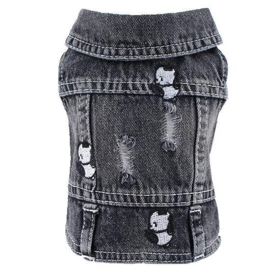 Black Ripped Pet Dog Denim Vest