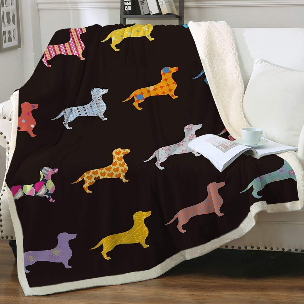 Cute Dachshund Pattern Flannel Blanket