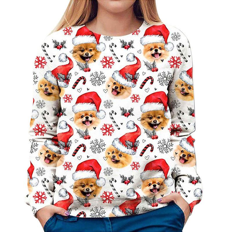 Women's Pomeranian Printed Ugly Christmas Crew Neck Sweater