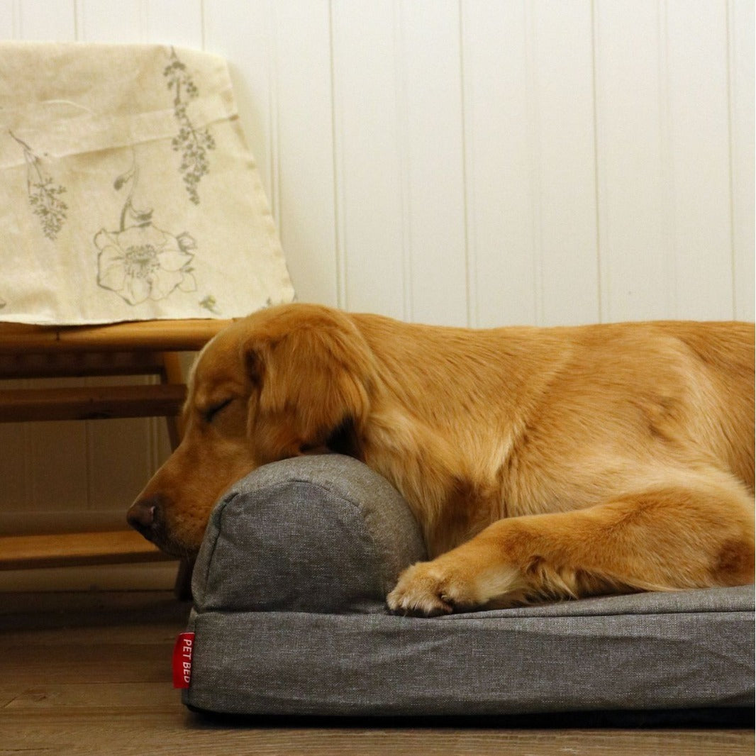 Linen Memory Foam with Waterproof Removable Cover Dog Bed In Gray