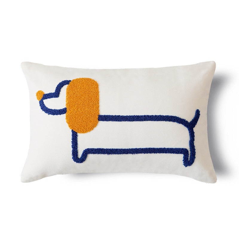 30x50 and 45x45 Embordered Dachshund Couch Throw Pillowcase in Orange Black Blue and Brown