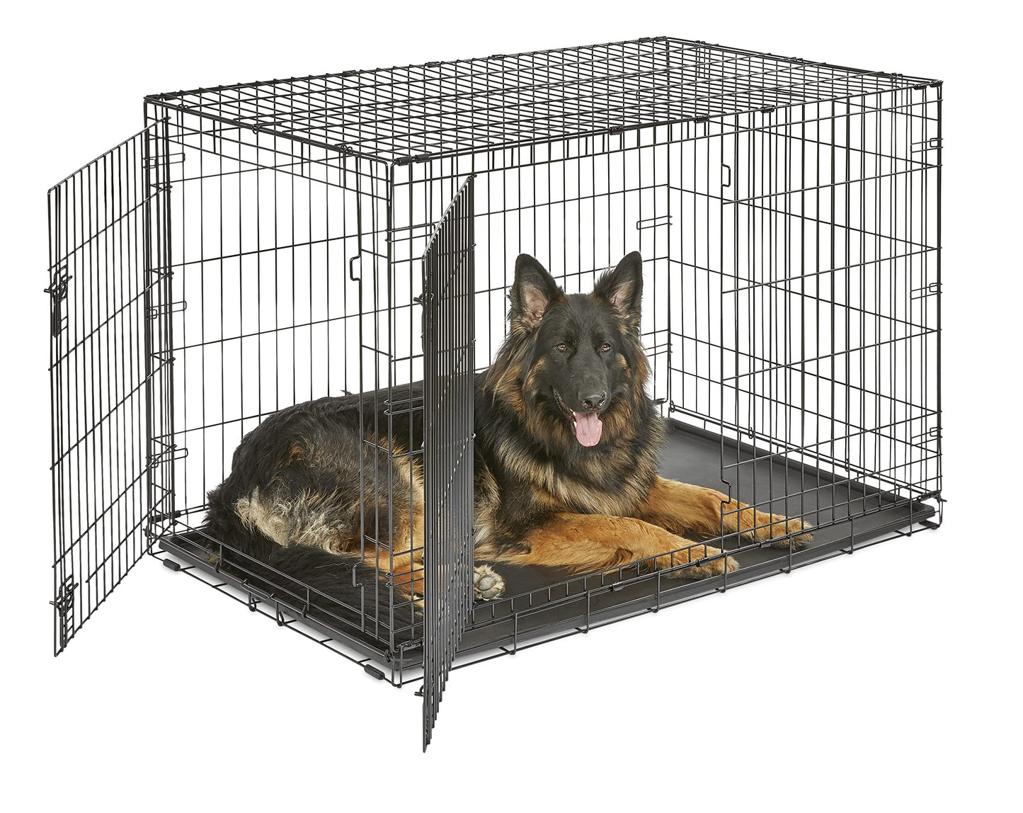 Folding Metal Dog Crate; Double Door 30" by New World Pet Products in Black