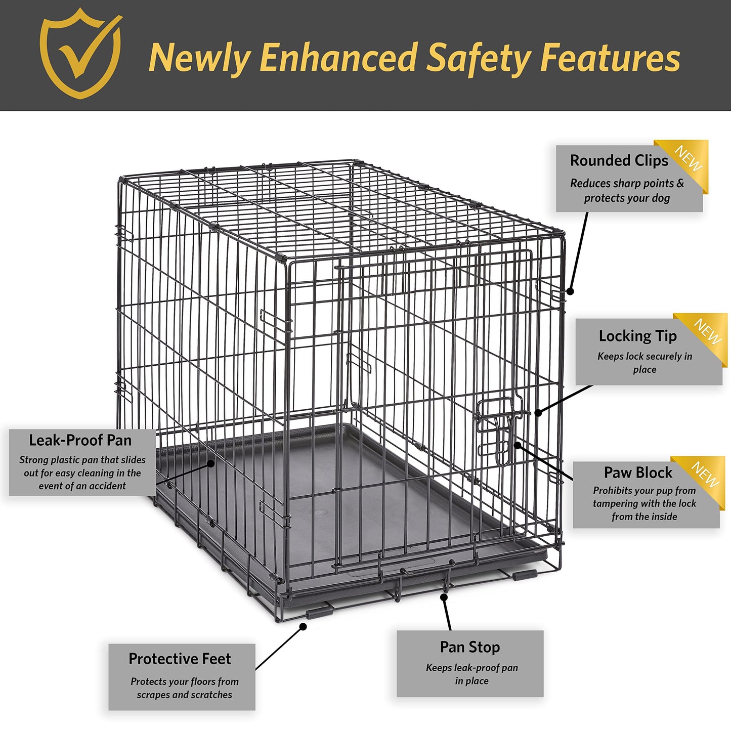 Folding Metal Dog Crate; Double Door 30" by New World Pet Products in Black