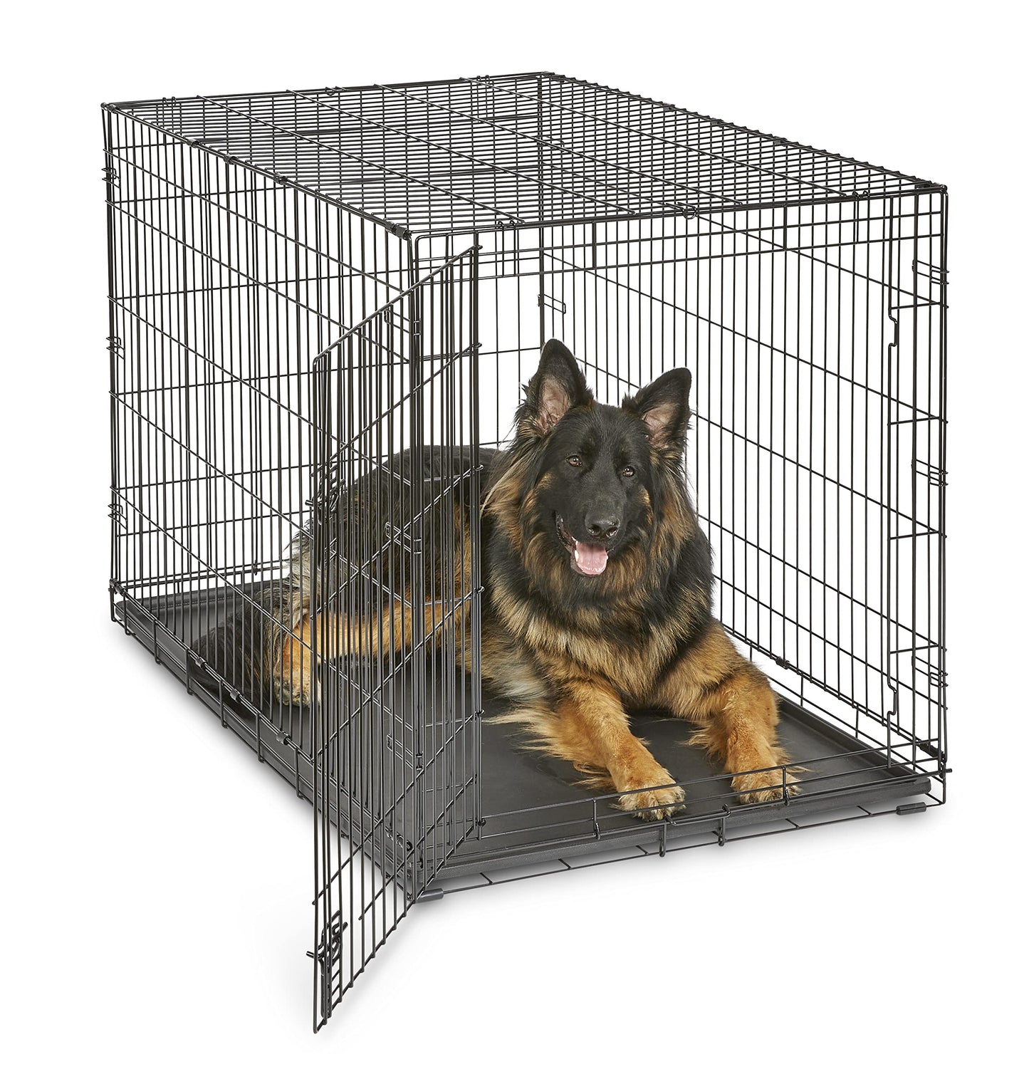 Folding Metal Dog Crate; Double Door 30" by New World Pet Products in Black