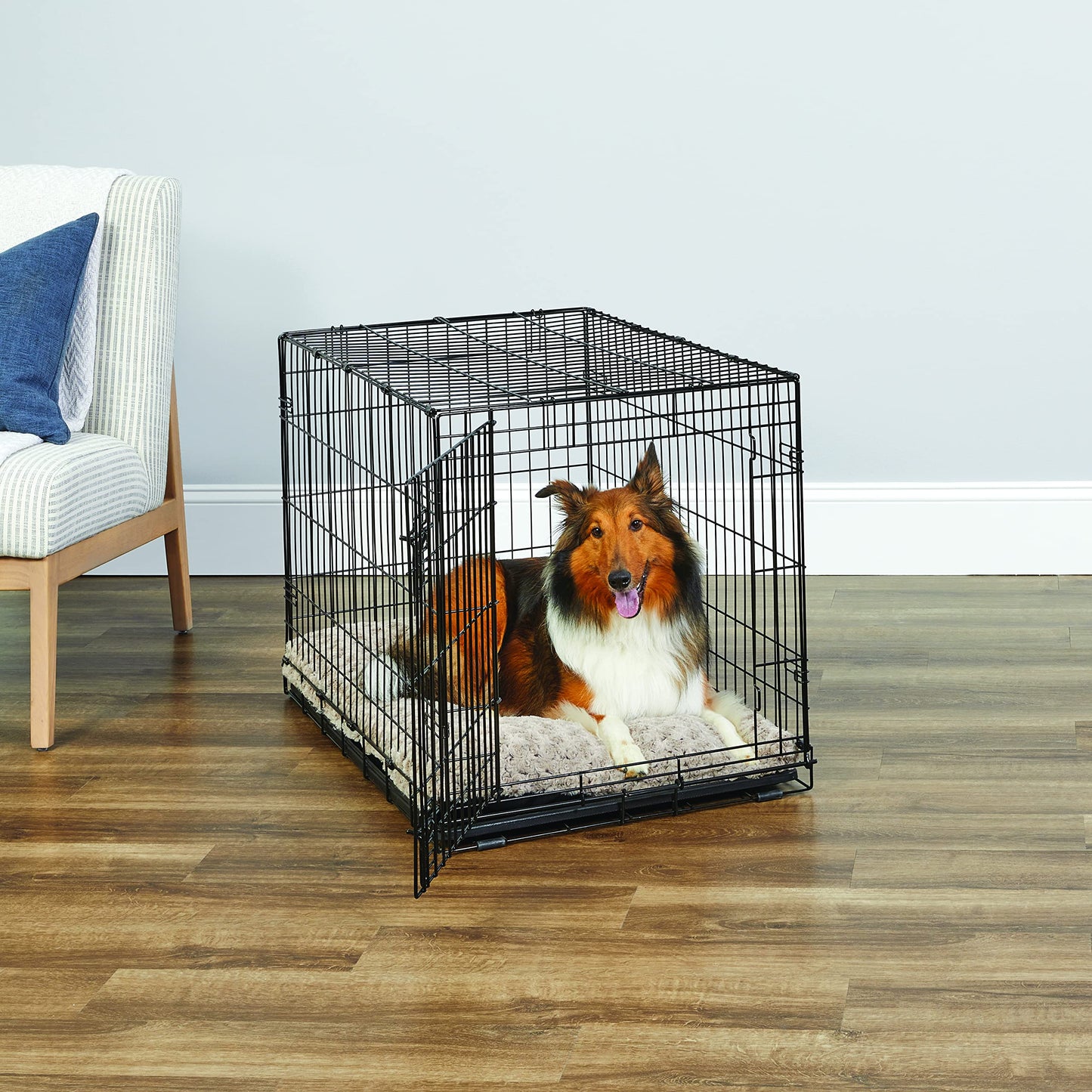 Folding Metal Dog Crate; Double Door 30" by New World Pet Products in Black