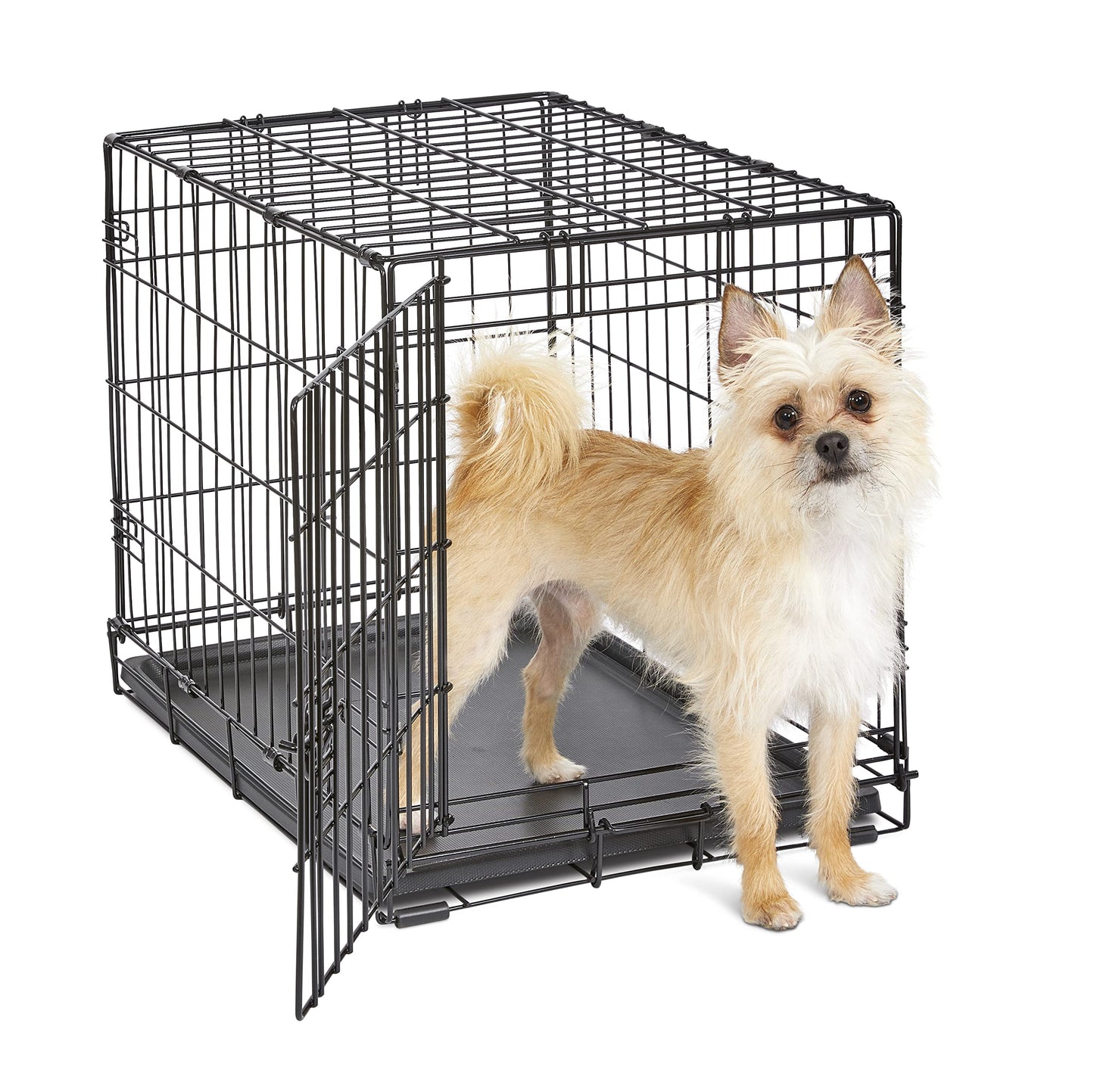 Folding Metal Dog Crate; Double Door 30" by New World Pet Products in Black