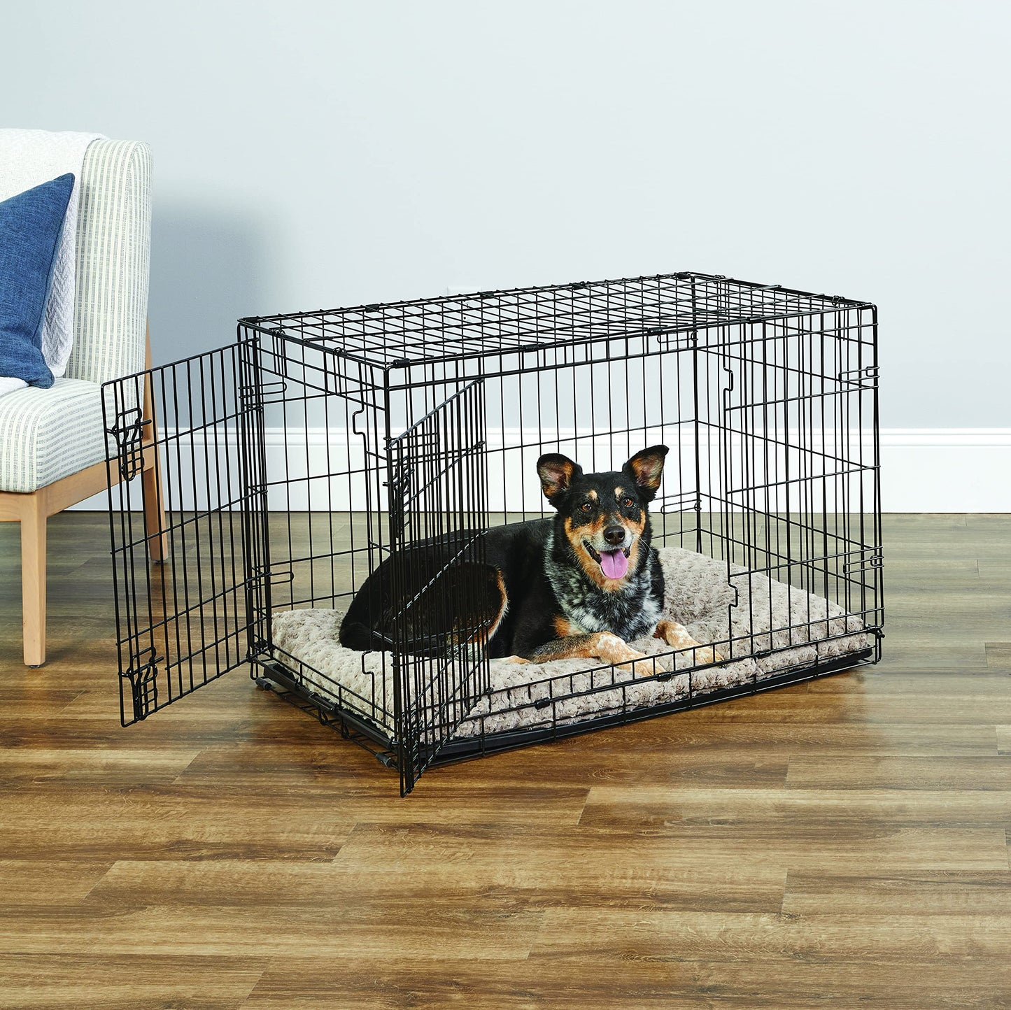 Folding Metal Dog Crate; Double Door 30" by New World Pet Products in Black