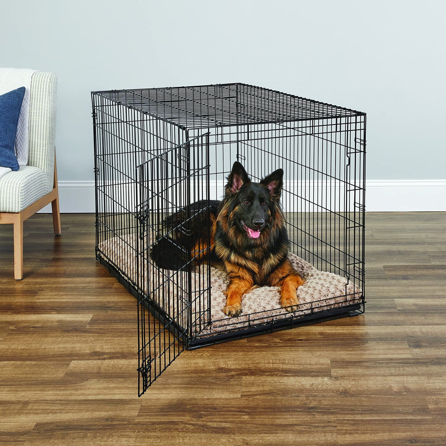 Folding Metal Dog Crate; Double Door 30" by New World Pet Products in Black