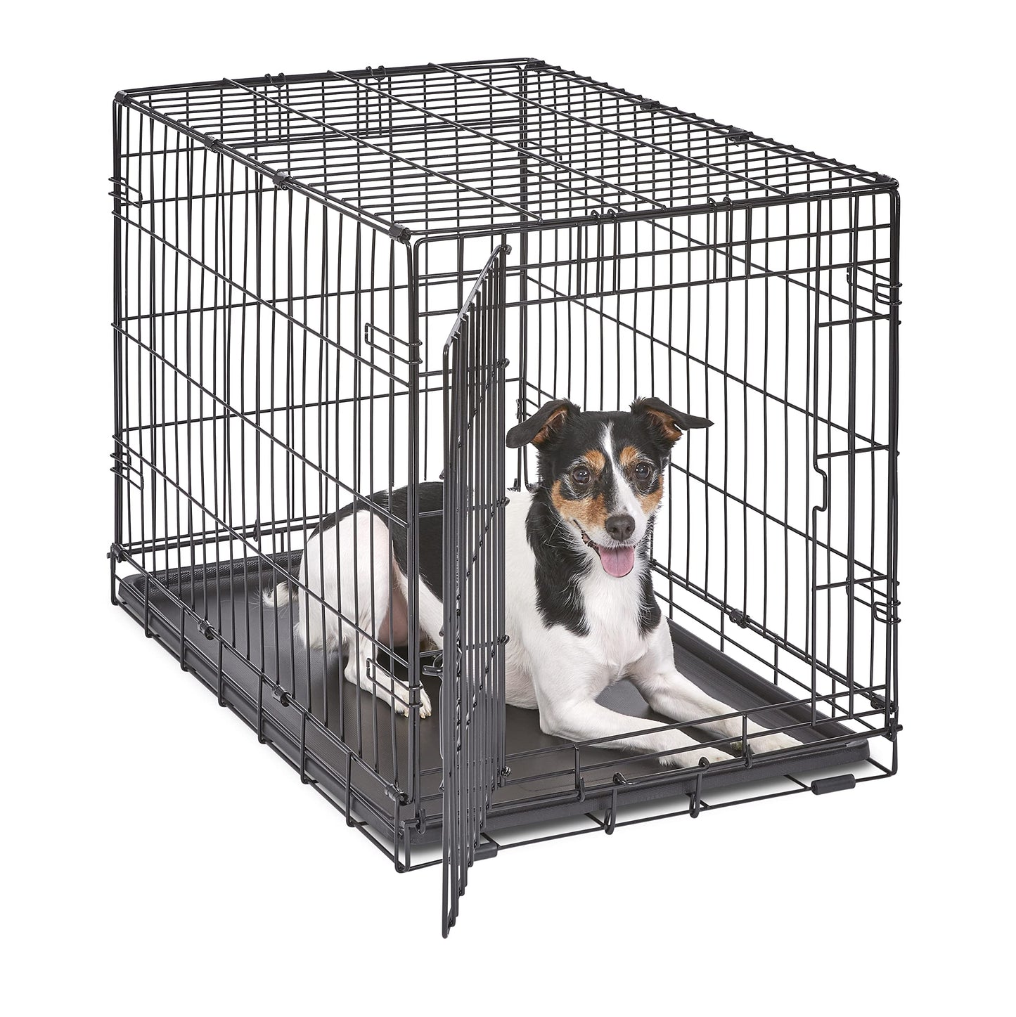 Folding Metal Dog Crate; Double Door 30" by New World Pet Products in Black