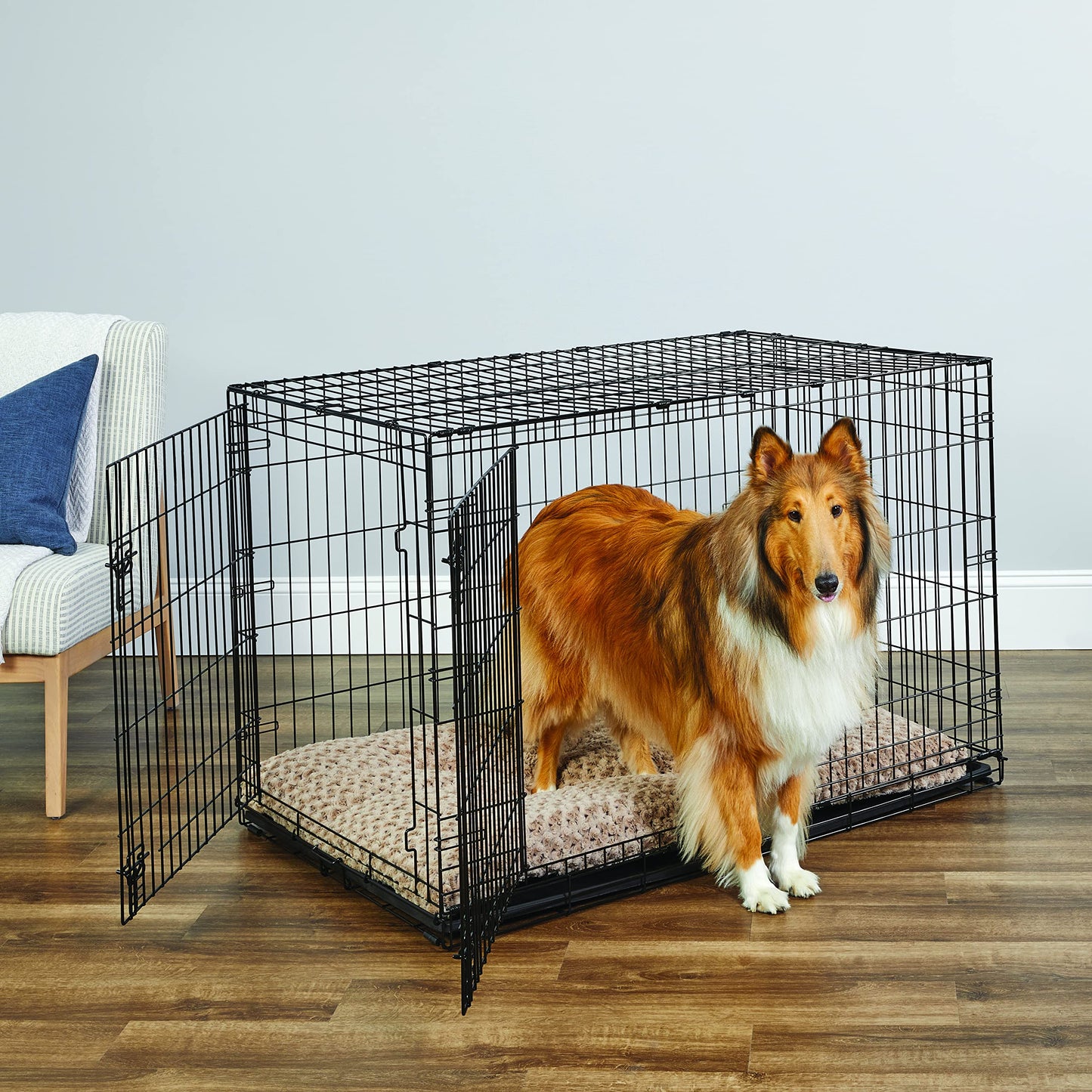 Folding Metal Dog Crate; Double Door 30" by New World Pet Products in Black