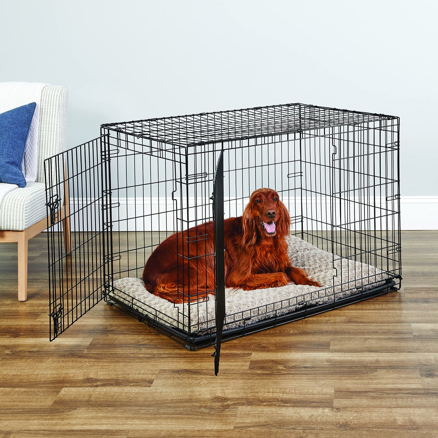 Folding Metal Dog Crate; Double Door 30" by New World Pet Products in Black