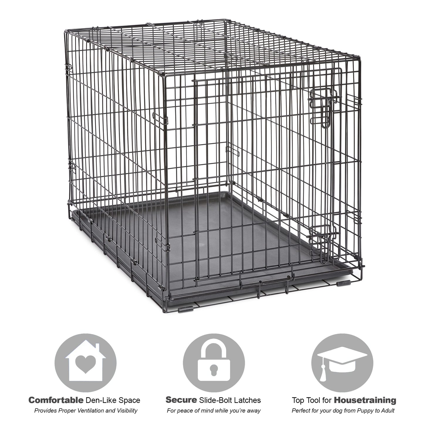 Folding Metal Dog Crate; Double Door 30" by New World Pet Products in Black