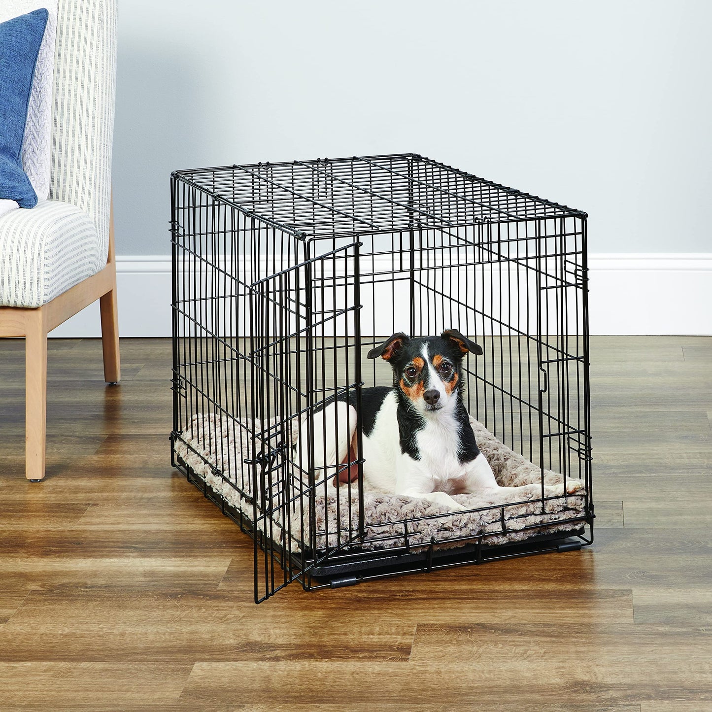 Folding Metal Dog Crate; Double Door 30" by New World Pet Products in Black