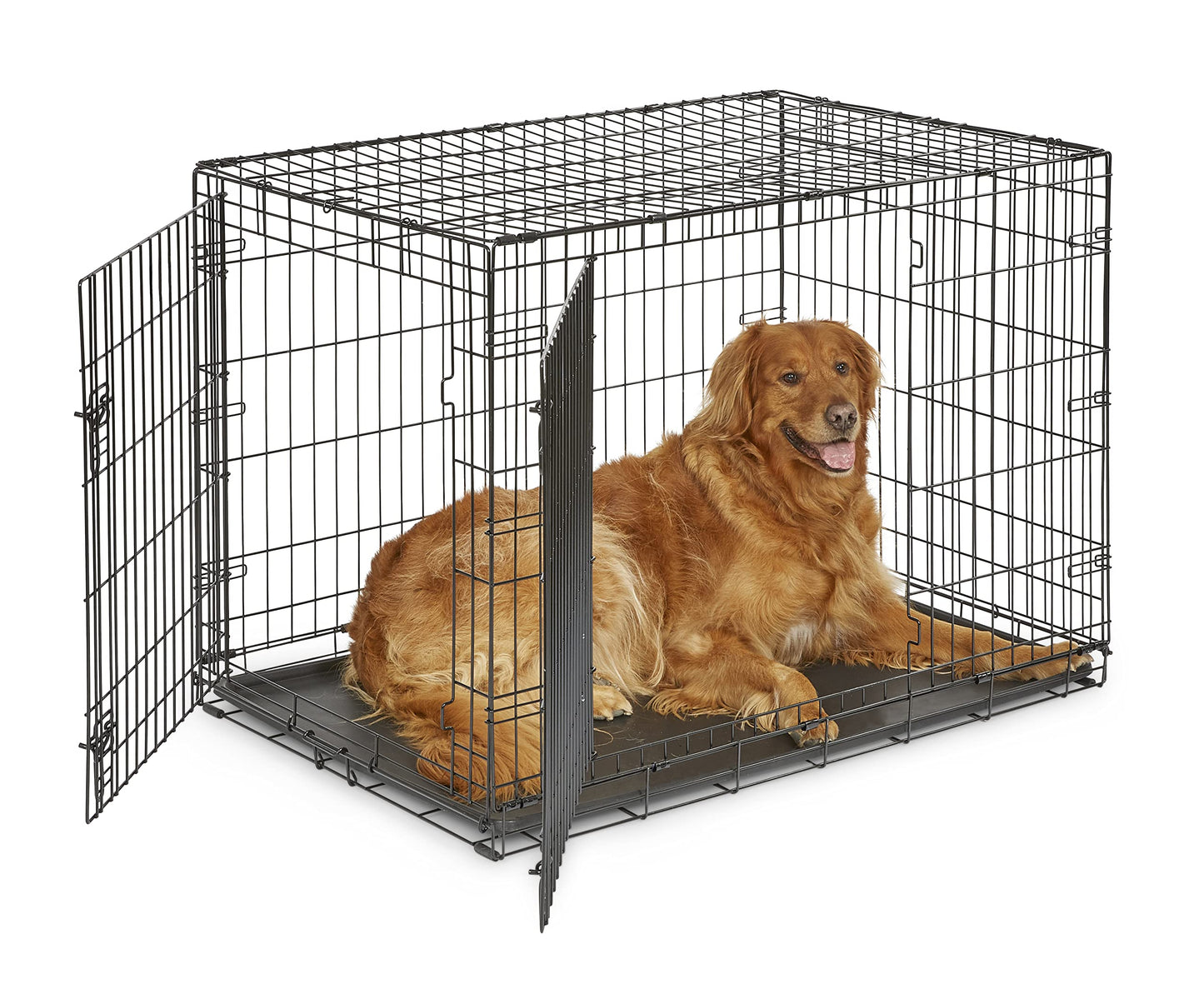 Folding Metal Dog Crate; Double Door 30" by New World Pet Products in Black