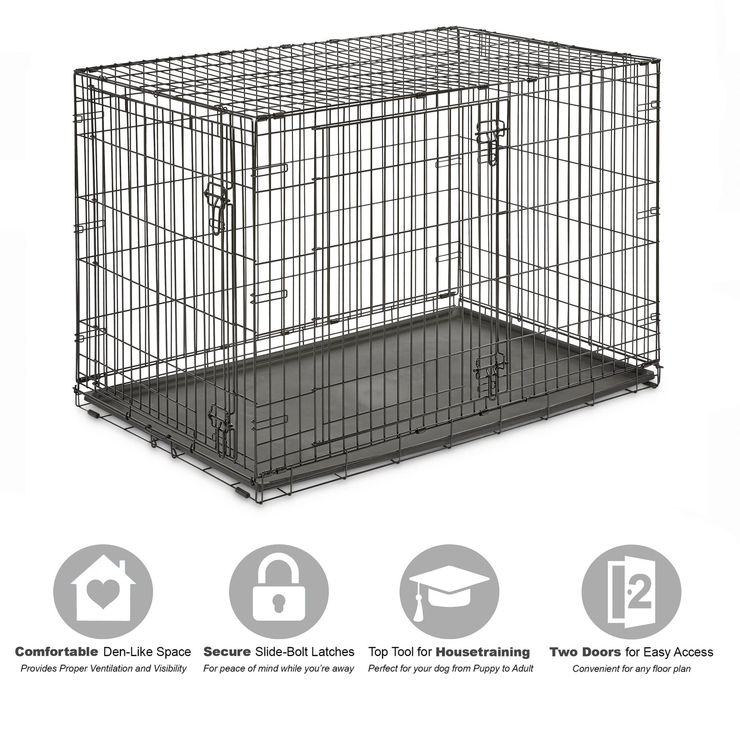 Folding Metal Dog Crate; Double Door 30" by New World Pet Products in Black