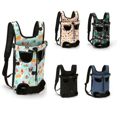 Dog Front Chest Pack carrier Bag in Black, Blue denim, Beige corgi, Light Green corgi, flamingo Print