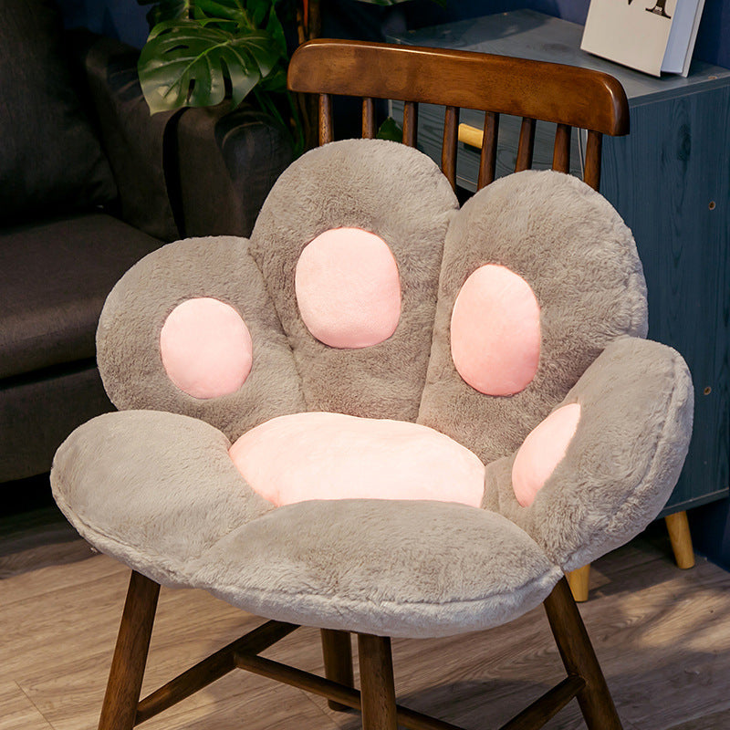 Plush Paw Print Chair Seat Cushion in Gray Blue Pink and White