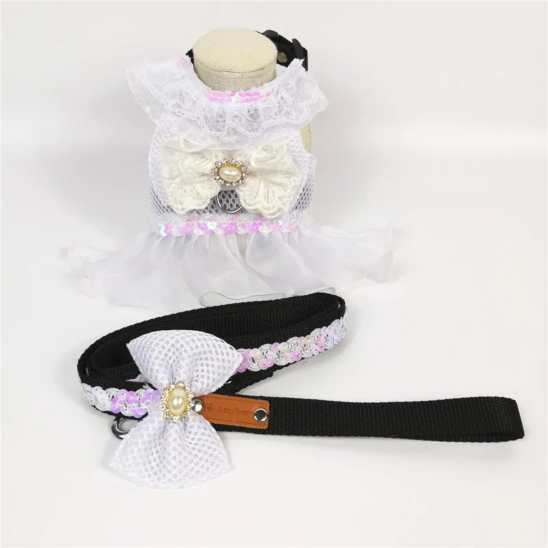 Princess Dog Dress Harness and Leash Set White sold by Poopy and Poops General Pet Store poppyandpoops.ca