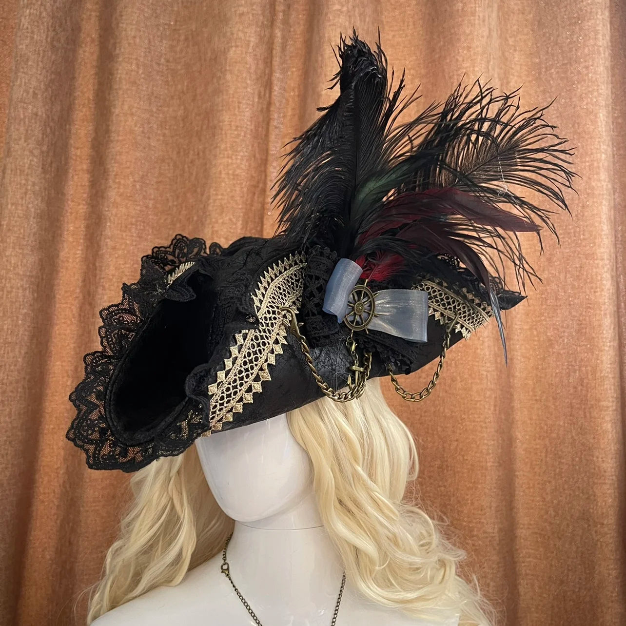 Women's Feather Captain Pirates Hat Halloween Christmas Hat One Size sold by Poopy and Poops General Pet Store poppyandpoops.ca