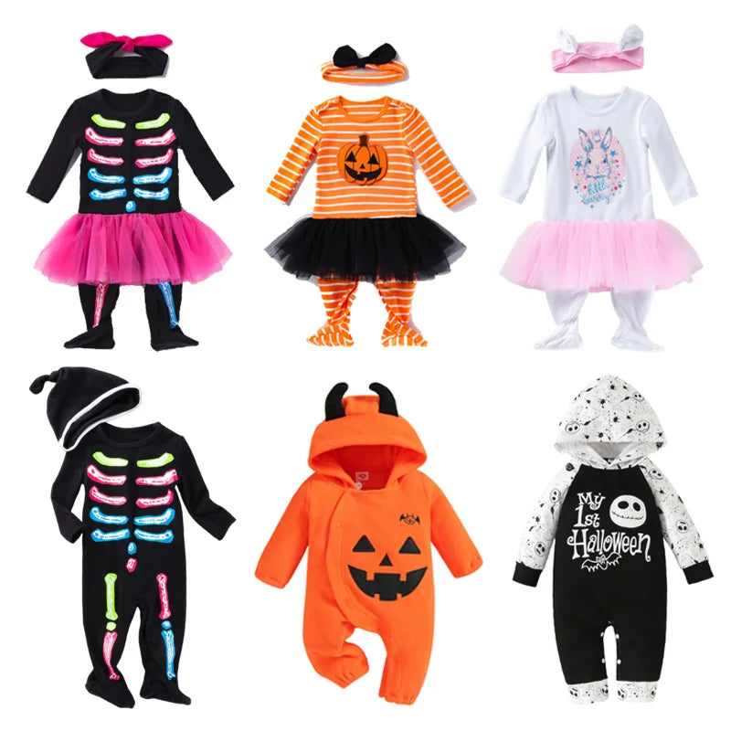 Baby Girls Boys Toddler Color Skeleton Pumpkin Christmas Eve Horror Halloween Costume sold by Poopy and Poops General Pet Store poppyandpoops.ca