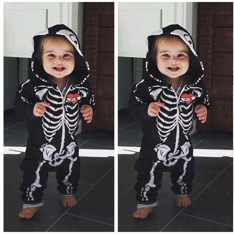 Baby role-playing baby toddler skull costume Halloween carnival role-playing skull long sleeve baby hooded suit sold by Poopy and Poops General Pet Store poppyandpoops.ca