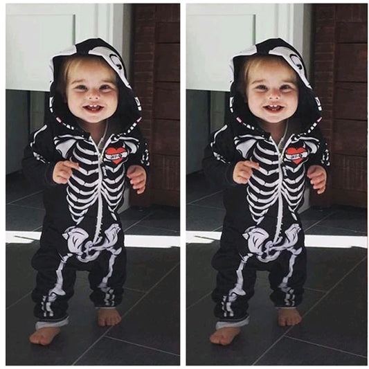 Baby role-playing baby toddler skull costume Halloween carnival role-playing skull long sleeve baby hooded suit sold by Poopy and Poops General Pet Store poppyandpoops.ca