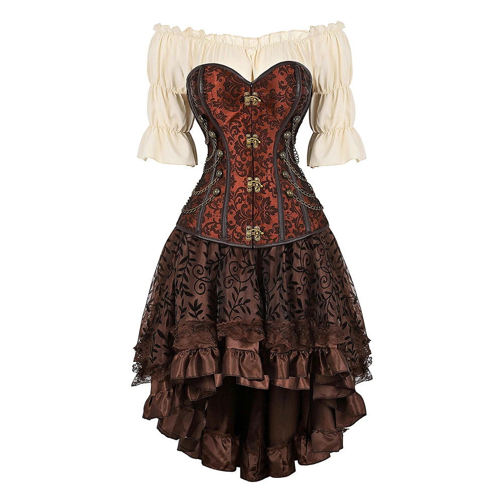 Brown Pirate Dress Faxu Leather Steampunk Corset with Shoulder Off Blouse Halloween Costume for Women Brown 6 sold by Poopy and Poops General Pet Store poppyandpoops.ca
