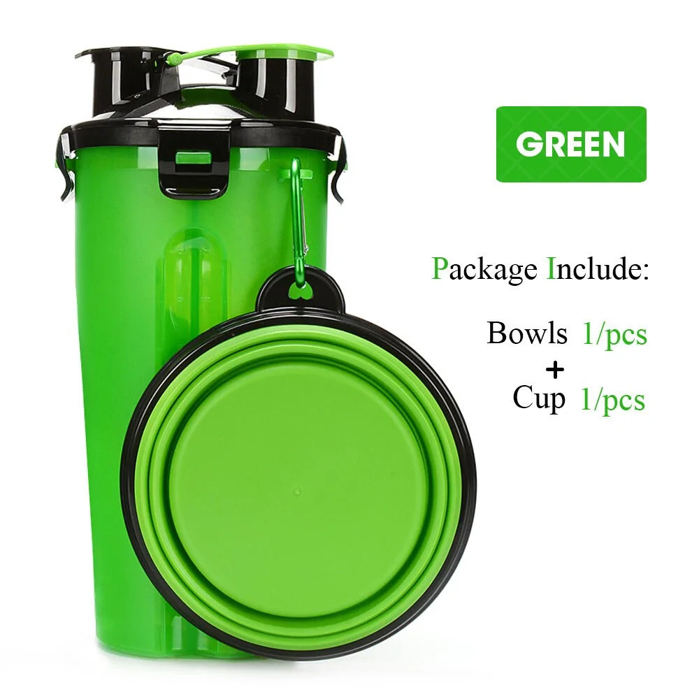 Pet Water Bottle Food Container 2 in 1 With Folding bowls sold by Poopy and Poops General Pet Store poppyandpoops.ca