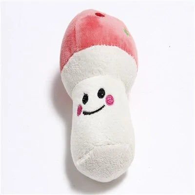 Mushroom Food Plush Squeaking Pet Toy sold by Poopy and Poops General Pet Store poppyandpoops.ca