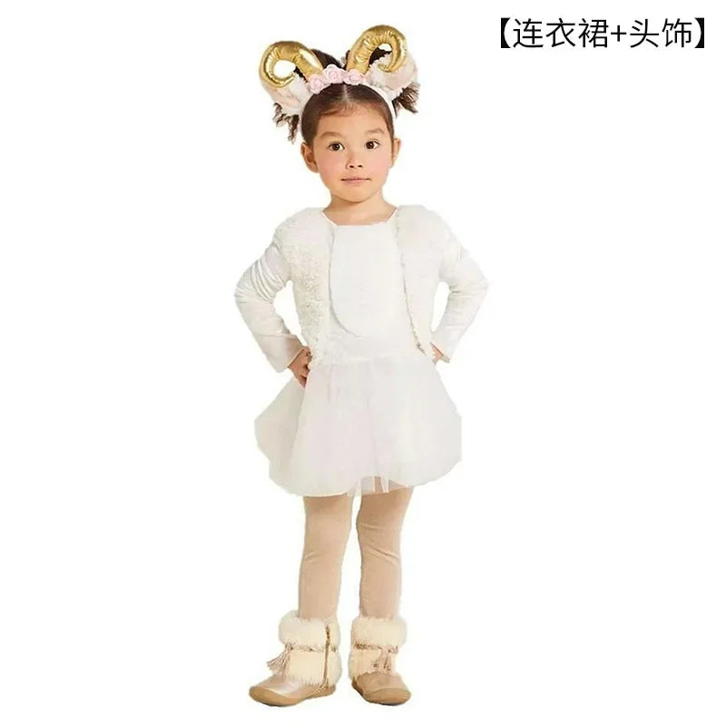 Children Kids Animal Costume Cosplay Dinosaur Tiger Rabbit Dog Lion Lamb Sheep Halloween Animals Costumes Jumpsuit for Boy Girl Sheep-dress sold by Poopy and Poops General Pet Store poppyandpoops.ca