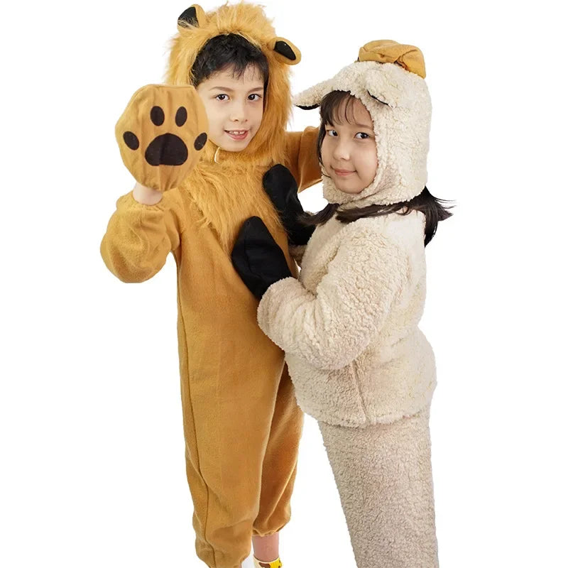 Children Kids Animal Costume Cosplay Dinosaur Tiger Rabbit Dog Lion Lamb Sheep Halloween Animals Costumes Jumpsuit for Boy Girl sold by Poopy and Poops General Pet Store poppyandpoops.ca