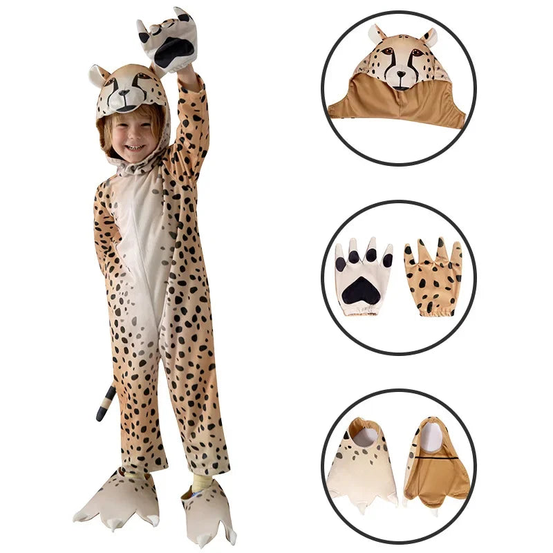 Children Kids Animal Costume Cosplay Dinosaur Tiger Rabbit Dog Lion Lamb Sheep Halloween Animals Costumes Jumpsuit for Boy Girl Leopard sold by Poopy and Poops General Pet Store poppyandpoops.ca