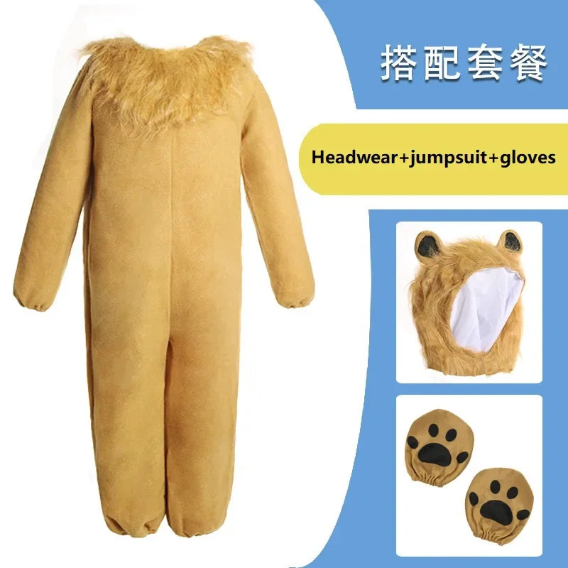 Children Kids Animal Costume Cosplay Dinosaur Tiger Rabbit Dog Lion Lamb Sheep Halloween Animals Costumes Jumpsuit for Boy Girl lion sold by Poopy and Poops General Pet Store poppyandpoops.ca