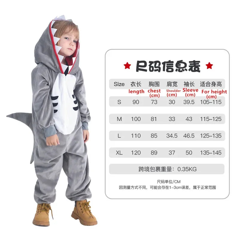 Children Kids Animal Costume Cosplay Dinosaur Tiger Rabbit Dog Lion Lamb Sheep Halloween Animals Costumes Jumpsuit for Boy Girl shark sold by Poopy and Poops General Pet Store poppyandpoops.ca