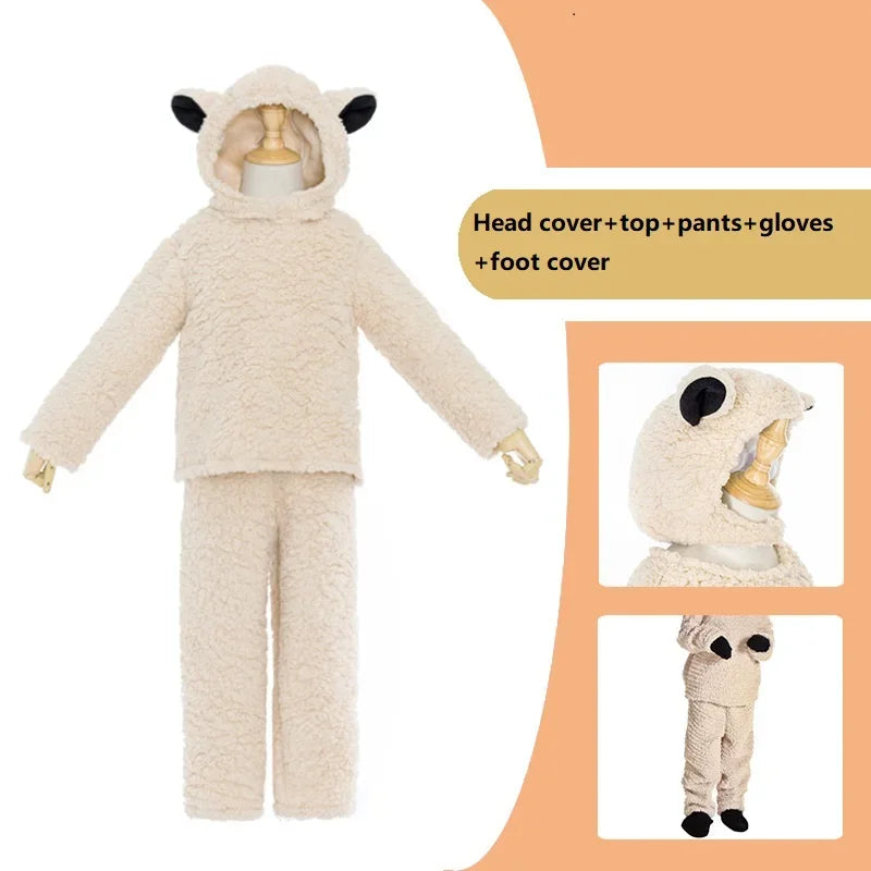 Children Kids Animal Costume Cosplay Dinosaur Tiger Rabbit Dog Lion Lamb Sheep Halloween Animals Costumes Jumpsuit for Boy Girl Sheep sold by Poopy and Poops General Pet Store poppyandpoops.ca