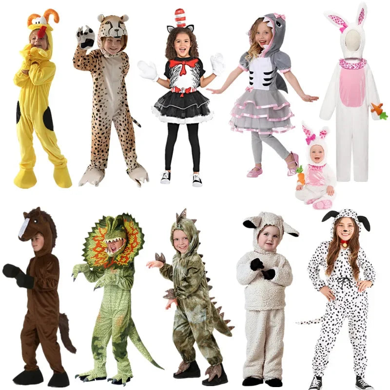 Children Kids Animal Costume Cosplay Dinosaur Tiger Rabbit Dog Lion Lamb Sheep Halloween Animals Costumes Jumpsuit for Boy Girl sold by Poopy and Poops General Pet Store poppyandpoops.ca