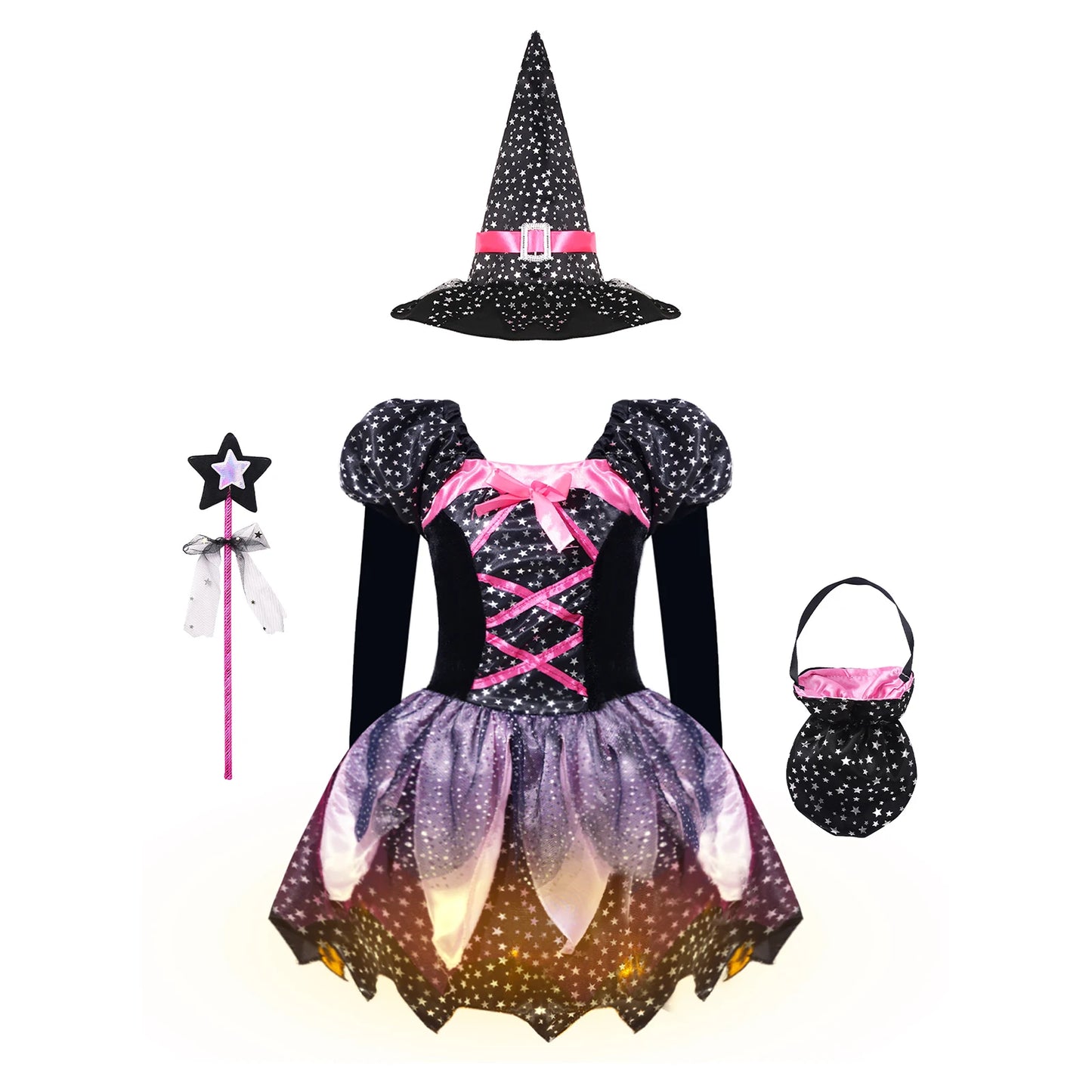 LED Girls Fairytale Wizard Witch Light Up Dress Halloween Costume Pink with Lights sold by Poopy and Poops General Pet Store poppyandpoops.ca
