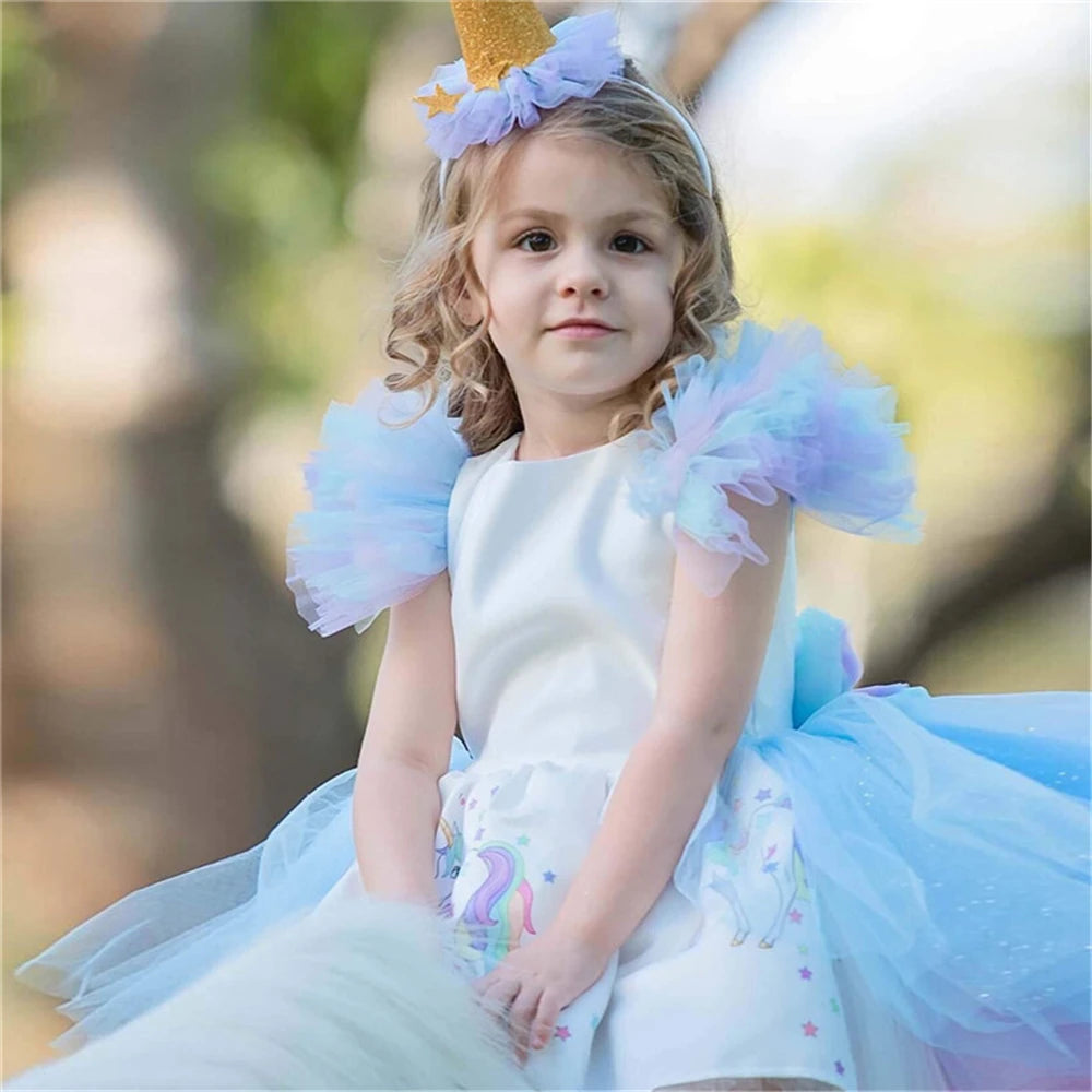 Christmas Fluffy Girl Princess Unicorn Dress Gorgeous Backless Long Tail Wedding Dress Kids Halloween Unicorn Cosplay Costume sold by Poopy and Poops General Pet Store poppyandpoops.ca