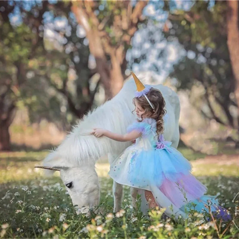 Christmas Fluffy Girl Princess Unicorn Dress Gorgeous Backless Long Tail Wedding Dress Kids Halloween Unicorn Cosplay Costume sold by Poopy and Poops General Pet Store poppyandpoops.ca