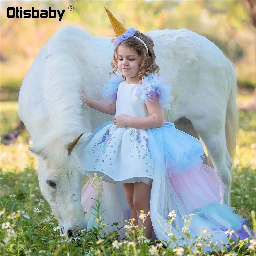 Christmas Fluffy Girl Princess Unicorn Dress Gorgeous Backless Long Tail Wedding Dress Kids Halloween Unicorn Cosplay Costume sold by Poopy and Poops General Pet Store poppyandpoops.ca