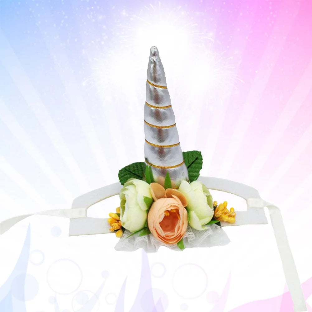 Clothing Pet Dreses Costume for Cats Dog Hair Accessories Unicorn Horn Party Hat Cosplay Silver sold by Poopy and Poops General Pet Store poppyandpoops.ca