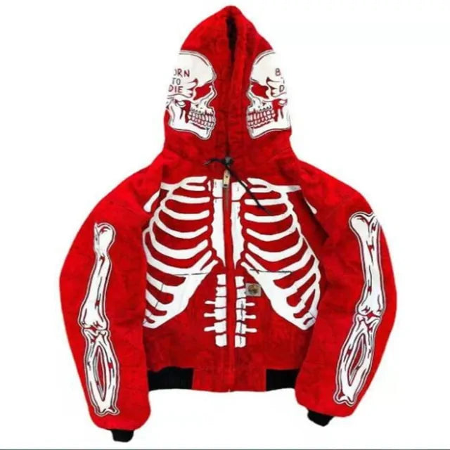 Men's Boy's Skeleton Print Hoodie Red 2 Extra Large sold by Poopy and Poops General Pet Store poppyandpoops.ca
