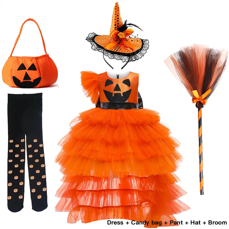 Halloween Costumes for Kids Children Pumpkin Dresses Set a-5 sold by Poopy and Poops General Pet Store poppyandpoops.ca