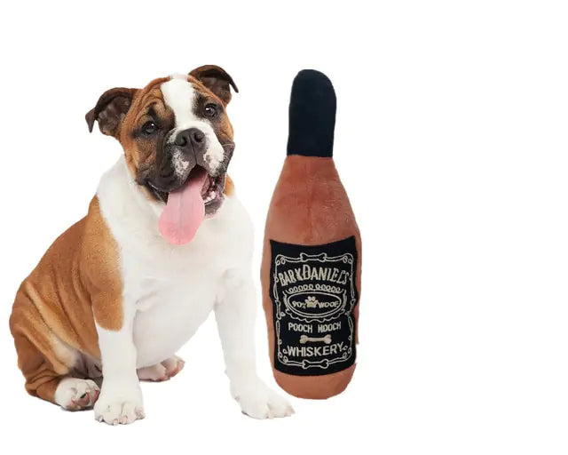 Whiskey Beer Plush Dog Toy Chocolate sold by Poopy and Poops General Pet Store poppyandpoops.ca