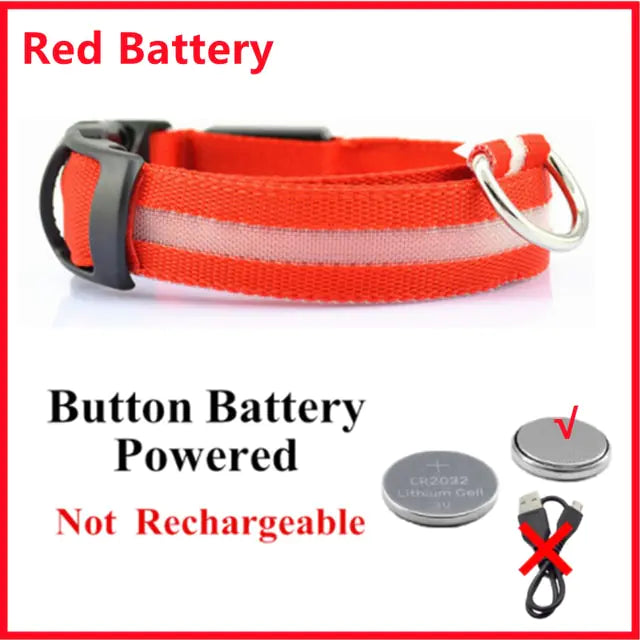 Glowing Dog Collar Red Button Battery Large Neck 41-52 CM rubber sold by Poopy and Poops General Pet Store poppyandpoops.ca