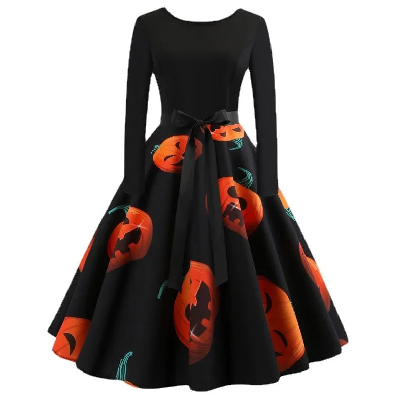 Matching Pumpkin Halloween Costume Women's Dress Long Sleeve sold by Poopy and Poops General Pet Store poppyandpoops.ca