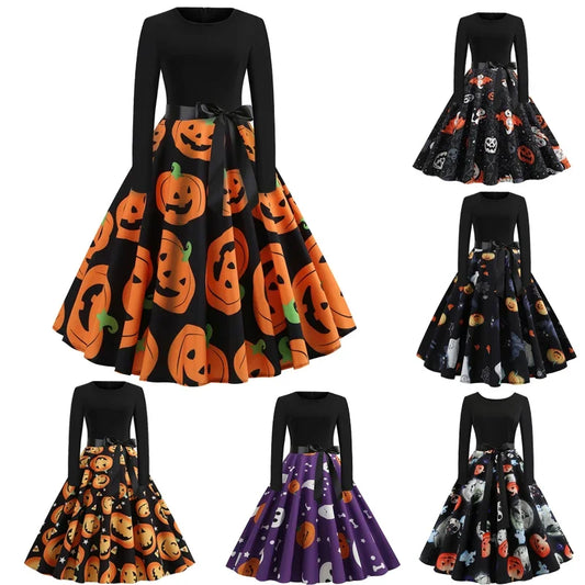 Matching Pumpkin Halloween Costume Women's Dress Long Sleeve sold by Poopy and Poops General Pet Store poppyandpoops.ca