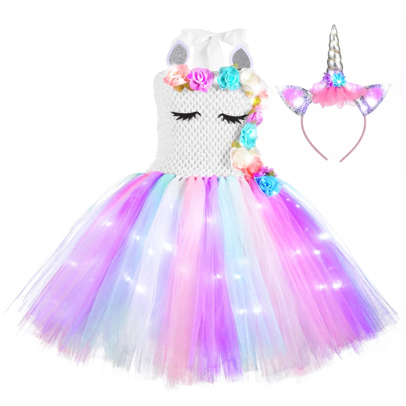 Girls Pastel Dresses with LED Lights Kids Birthday Party Glowing Dress Children Mermaid Costumes Baby Girl Rainbow Unicorn Tutu Unicorn 03 sold by Poopy and Poops General Pet Store poppyandpoops.ca