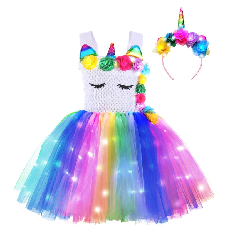 Girls Pastel Dresses with LED Lights Kids Birthday Party Glowing Dress Children Mermaid Costumes Baby Girl Rainbow Unicorn Tutu Unicorn 04 sold by Poopy and Poops General Pet Store poppyandpoops.ca